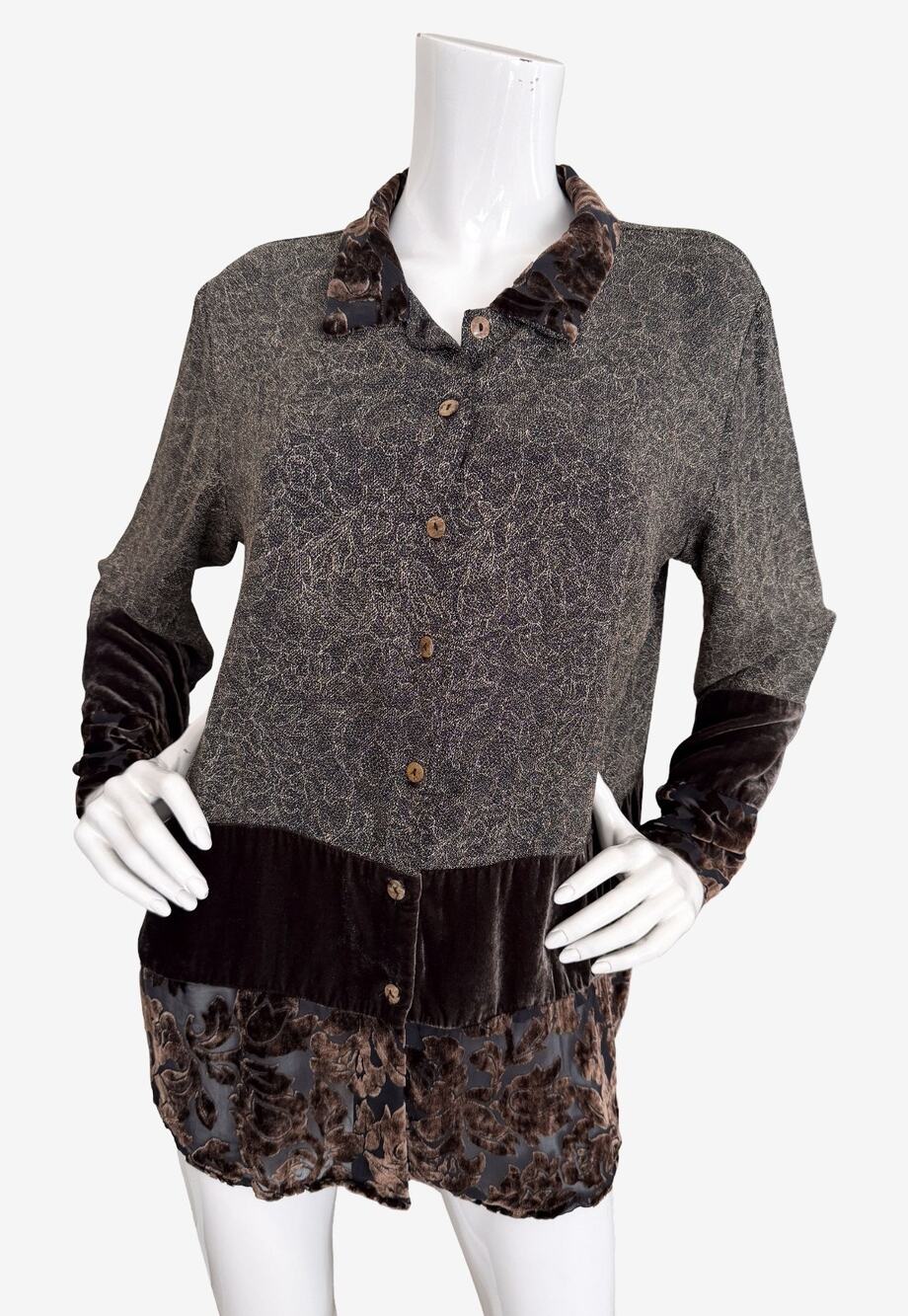 Citron Santa Monica Vintage Blouse Top Velvet Burnout Floral Whimsigoth Medium